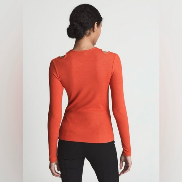 SOLD 🛑 Reiss Laurel Orange Ribbed Cutout Long Sleeve Top NWT - Picture 3 of 11